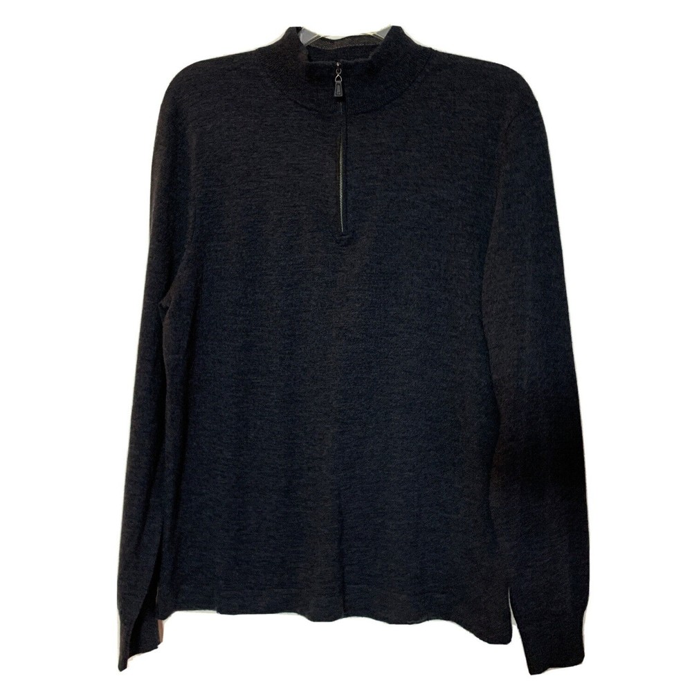 Joseph Abboud 1/4 Zip Sweater Merino Wool Knit Pullover Charcoal Gray Men's XL